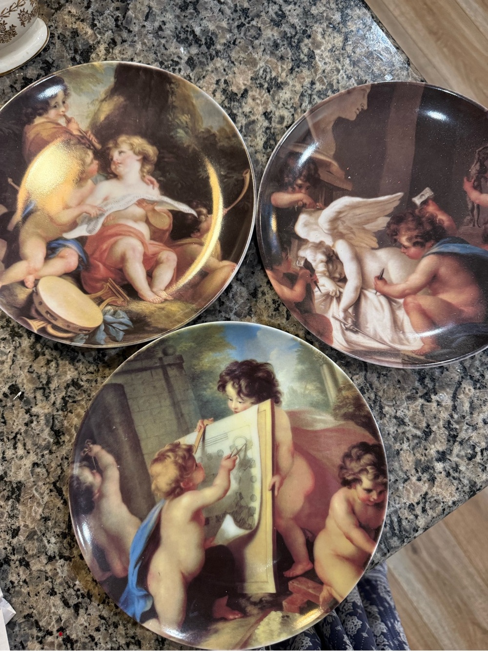 Decorative Cherub Art Porcelain Plate - Brown/Gold Accent